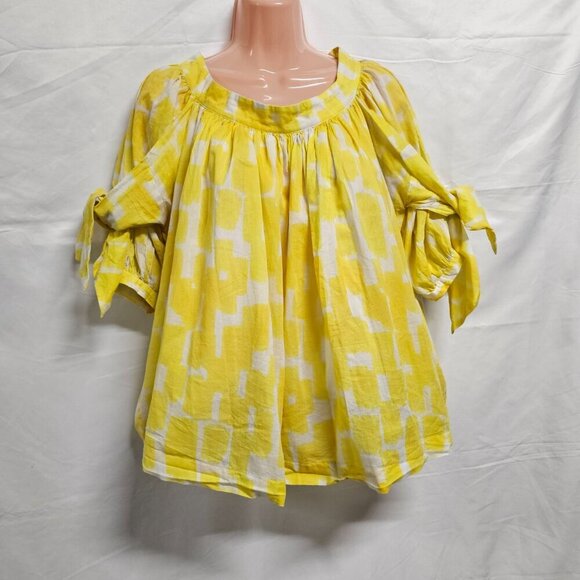 SEE BY CHLOE Yellow Printed Pleated Swing Blouse Women Size 2 - Picture 12 of 16